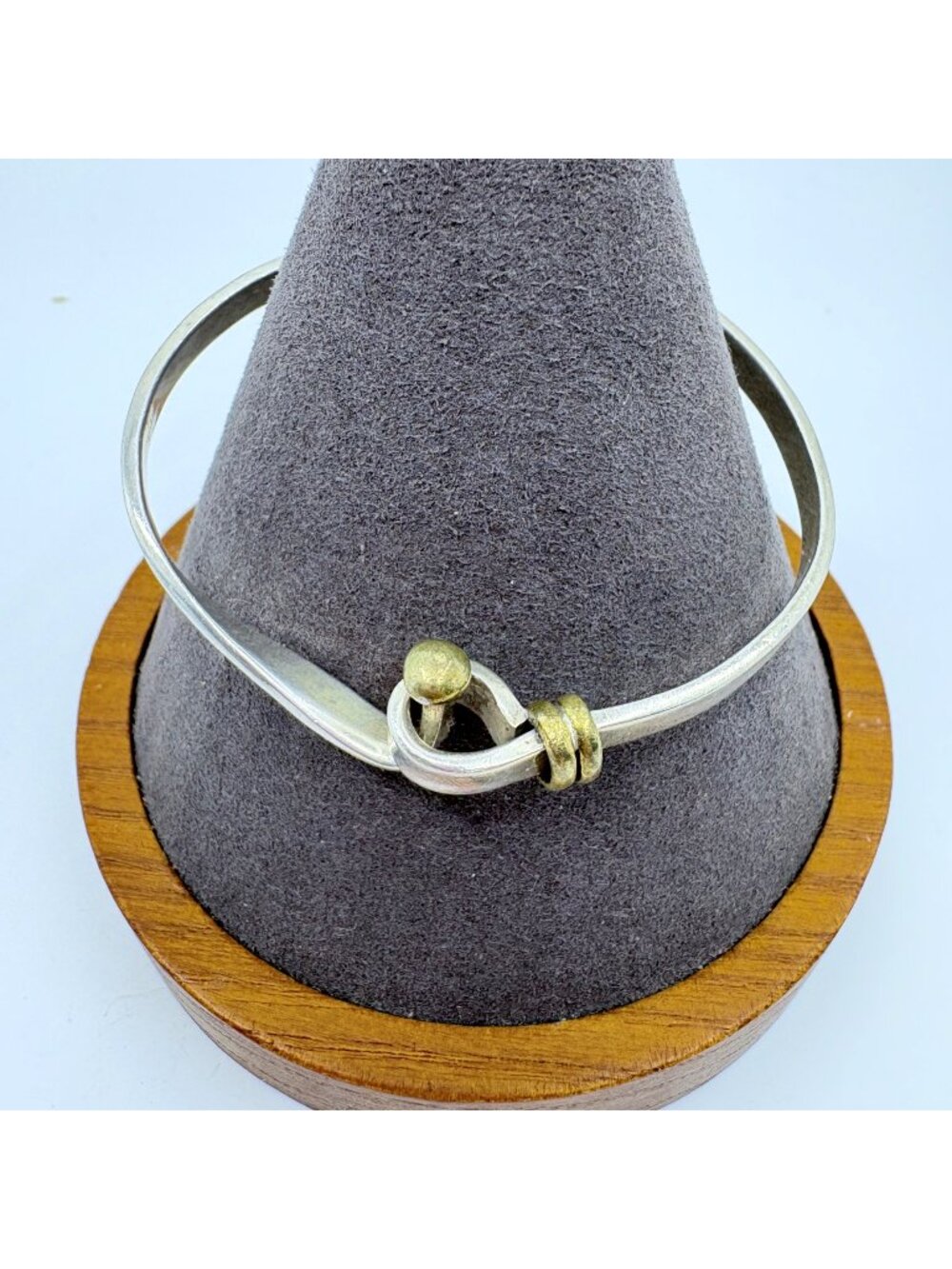 Hook Bangle Two Tone Sterling Silver 925 Bracelet Size 7.5" Fit